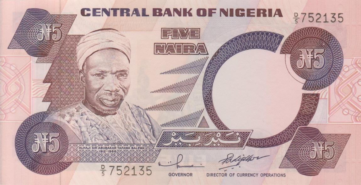 Front of Nigeria p24f: 5 Naira from 1984