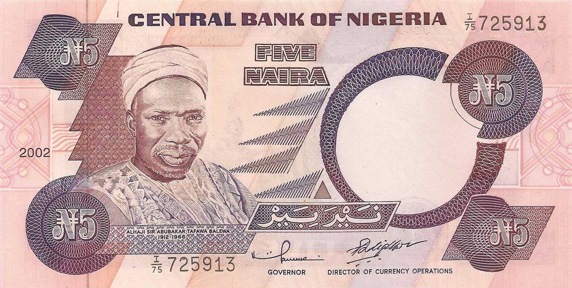 Front of Nigeria p24g: 5 Naira from 2001