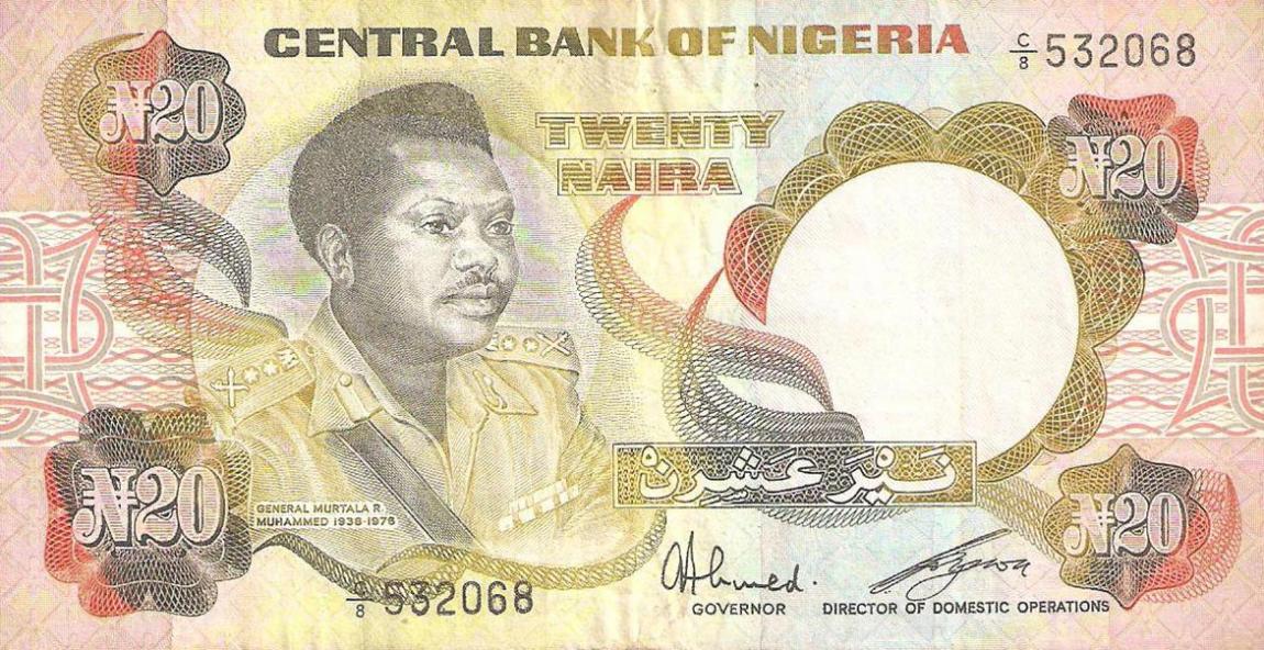 Front of Nigeria p26a: 20 Naira from 1984