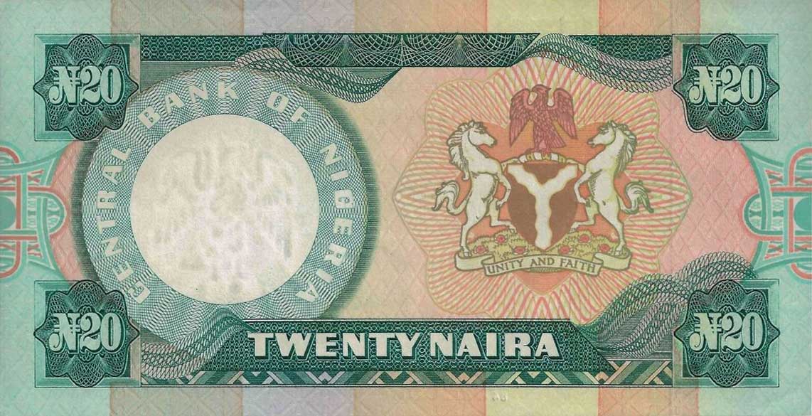 Back of Nigeria p26b: 20 Naira from 1984