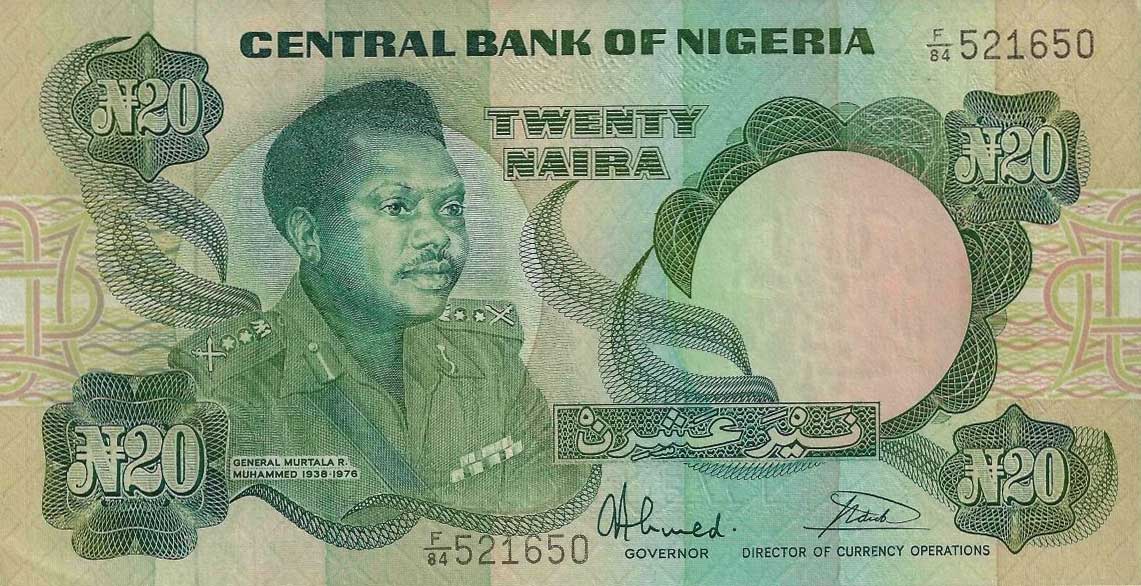 Front of Nigeria p26b: 20 Naira from 1984