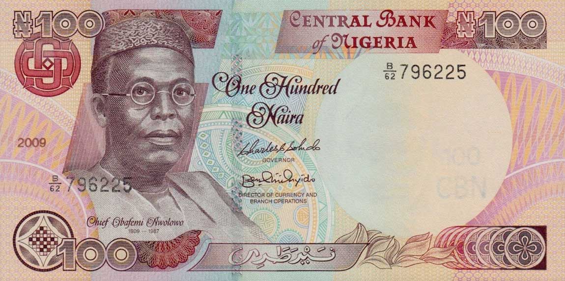 Front of Nigeria p28i: 100 Naira from 2009