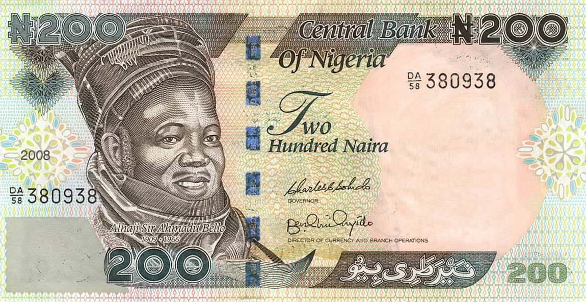 Front of Nigeria p29g: 200 Naira from 2008