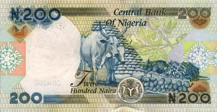 Back of Nigeria p29i: 200 Naira from 2010