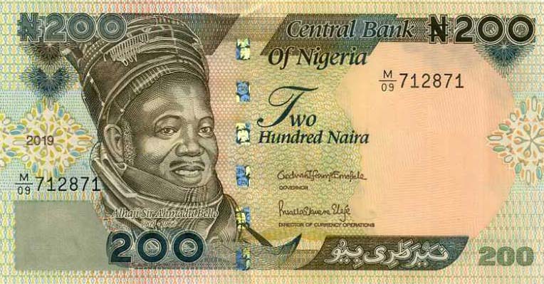 Front of Nigeria p29s: 200 Naira from 2019