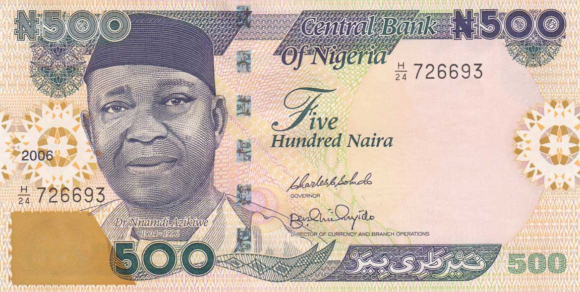 Front of Nigeria p30f: 500 Naira from 2006