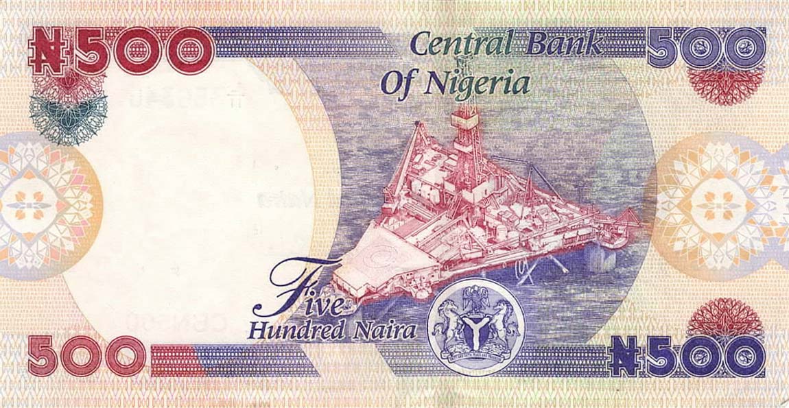 Back of Nigeria p30k: 500 Naira from 2012