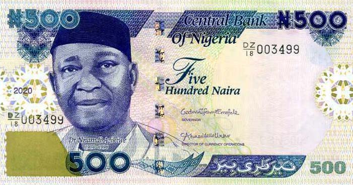 Front of Nigeria p30s: 500 Naira from 2020
