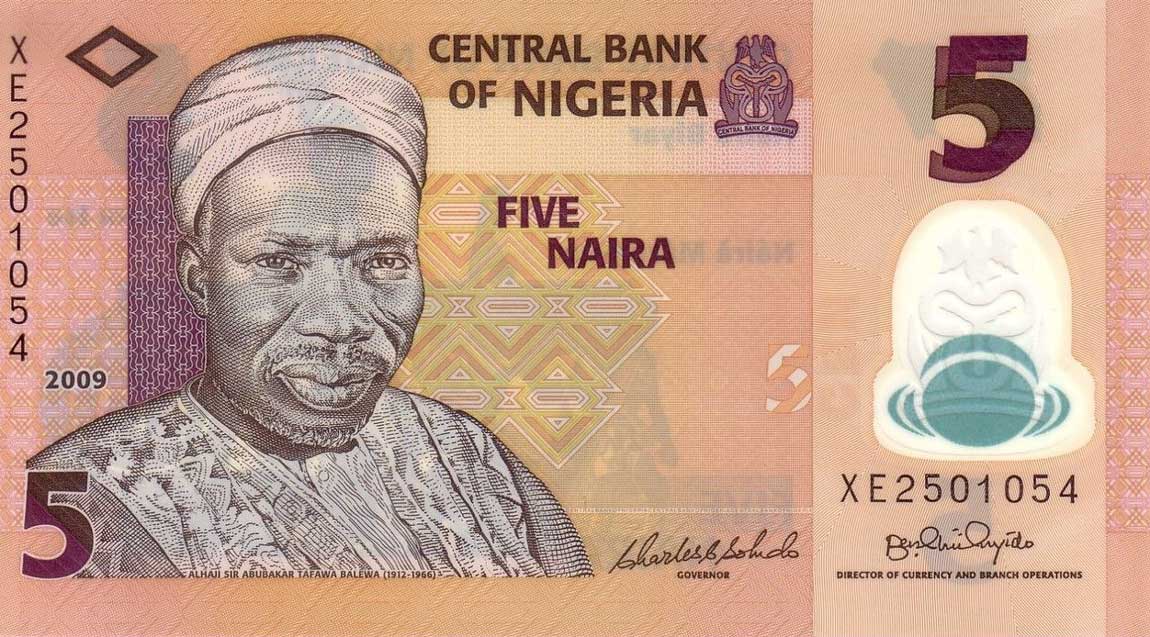 Front of Nigeria p38a: 5 Naira from 2009