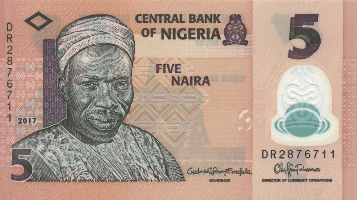 Front of Nigeria p38h: 5 Naira from 2017