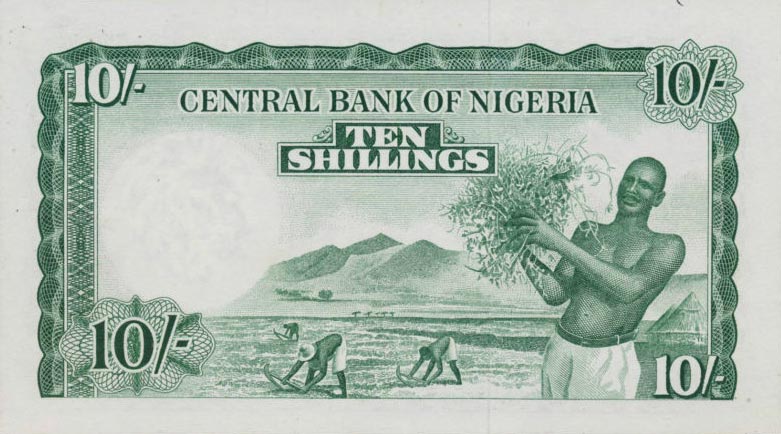 Back of Nigeria p3a: 10 Shillings from 1958