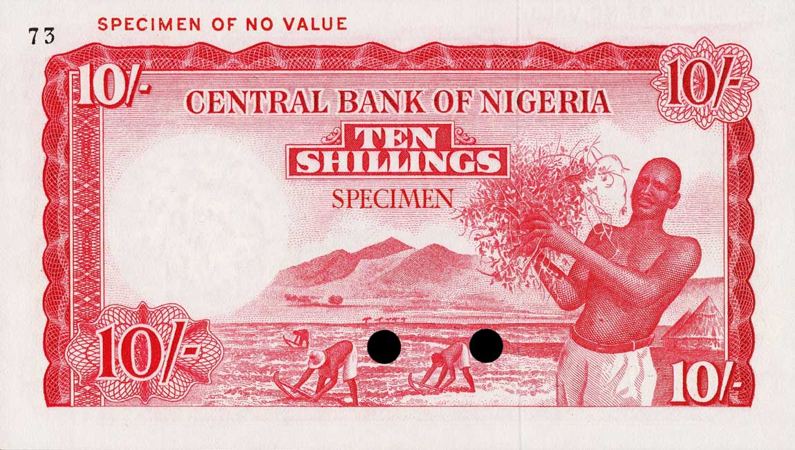 Back of Nigeria p3ct: 10 Shillings from 1958