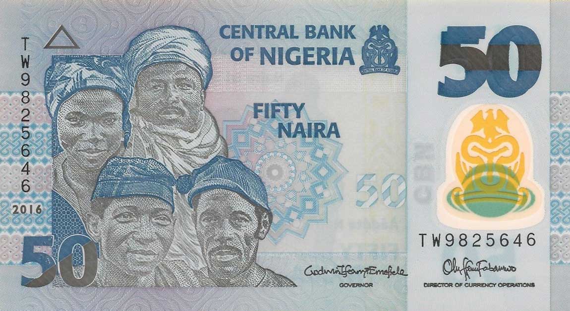Front of Nigeria p40f: 50 Naira from 2016