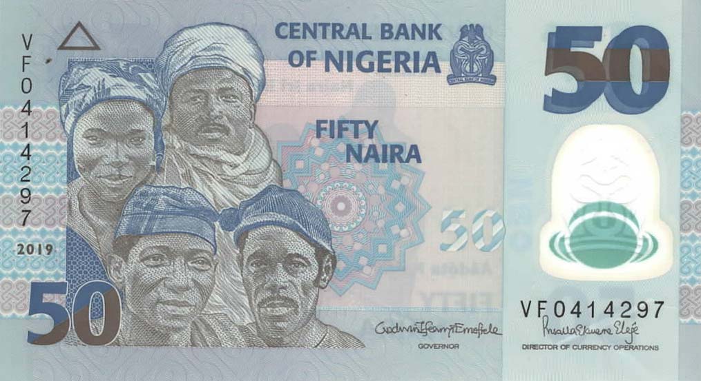 Front of Nigeria p40i: 50 Naira from 2019