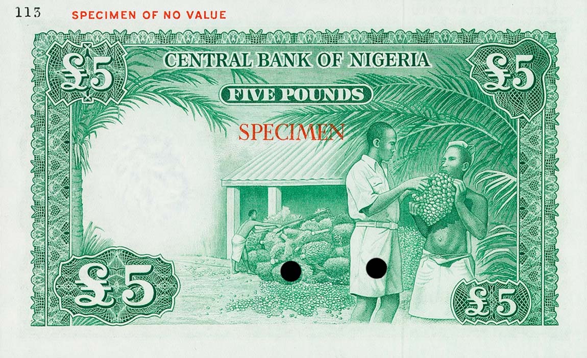Back of Nigeria p5ct: 5 Pounds from 1958