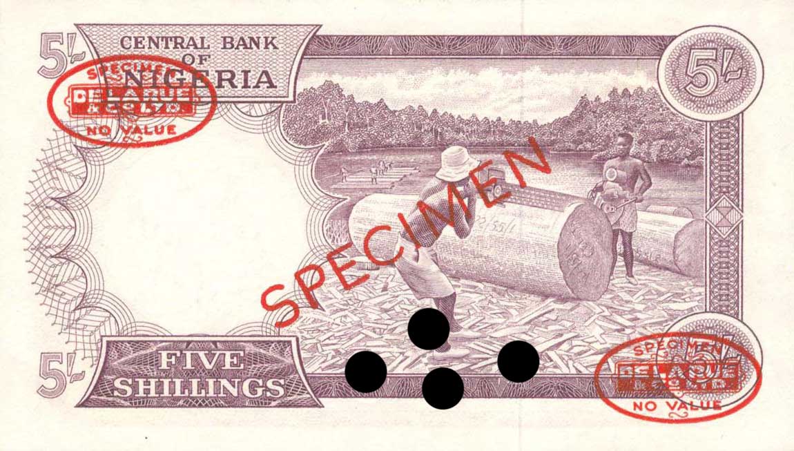 Back of Nigeria p6s: 5 Shillings from 1967