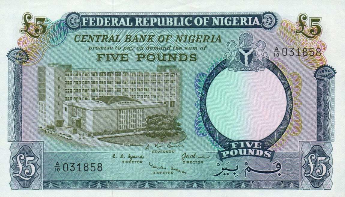 Front of Nigeria p9a: 5 Pounds from 1967