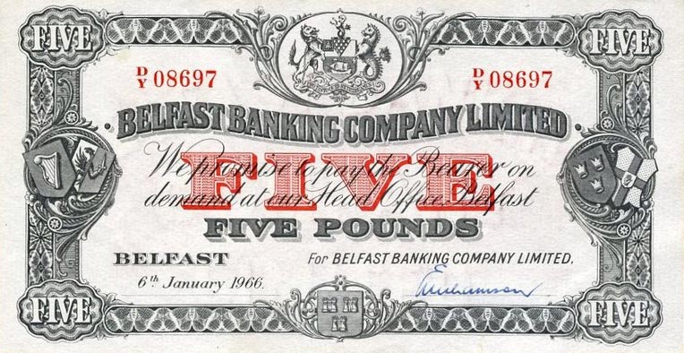 Front of Northern Ireland p127c: 5 Pounds from 1966