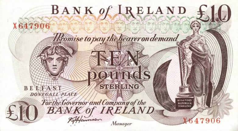 Front of Northern Ireland p67b: 10 Pounds from 1984