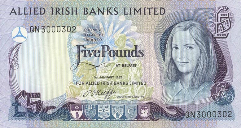 Front of Northern Ireland p2a: 5 Pounds from 1982