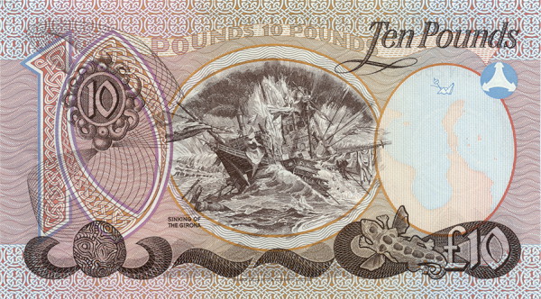 Back of Northern Ireland p3a: 10 Pounds from 1982