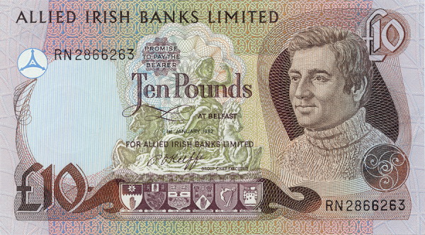 Front of Northern Ireland p3a: 10 Pounds from 1982