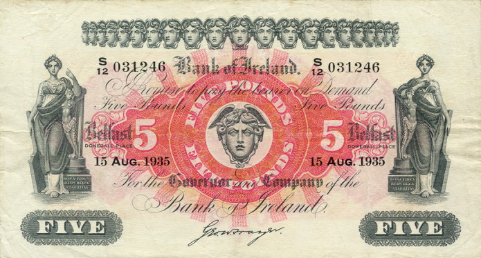 Front of Northern Ireland p52b: 5 Pounds from 1935