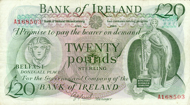 Front of Northern Ireland p69a: 20 Pounds from 1983