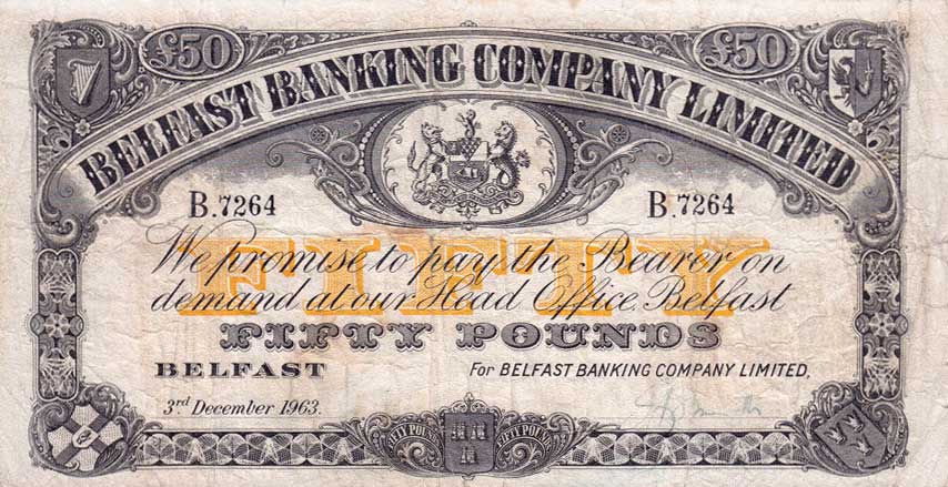 Front of Northern Ireland p130d: 50 Pounds from 1963