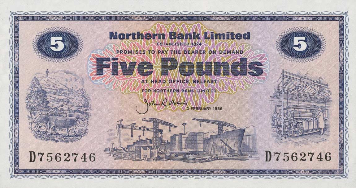 Front of Northern Ireland p188e: 5 Pounds from 1970