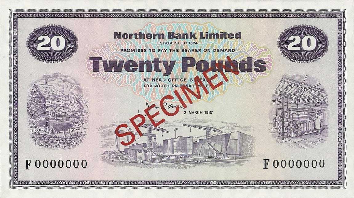 Front of Northern Ireland p190s: 20 Pounds from 1970
