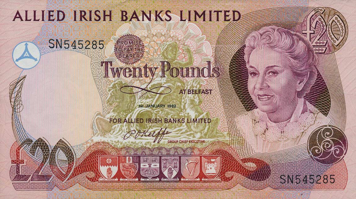 Front of Northern Ireland p4a: 20 Pounds from 1982