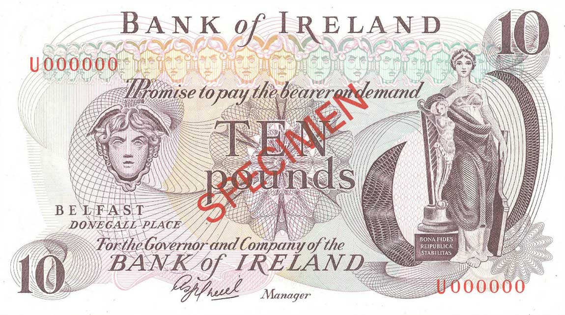 Front of Northern Ireland p63s: 10 Pounds from 1971