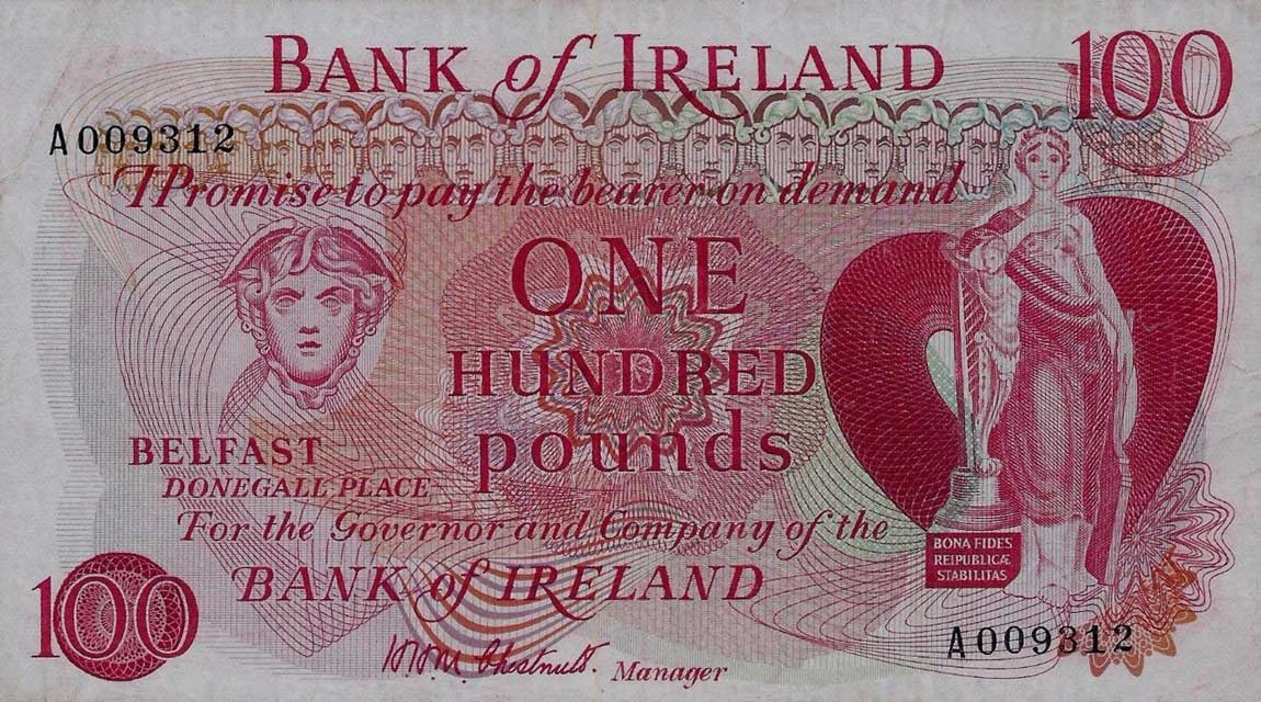 Front of Northern Ireland p64a: 100 Pounds from 1974