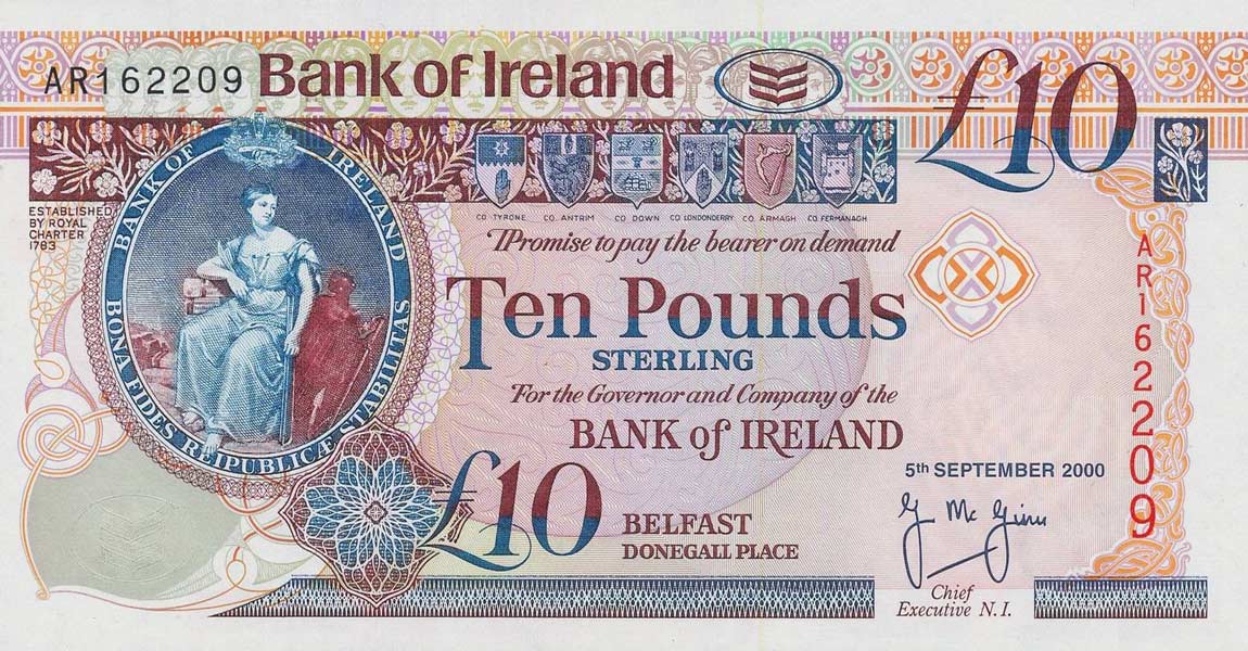 Front of Northern Ireland p75c: 10 Pounds from 2000