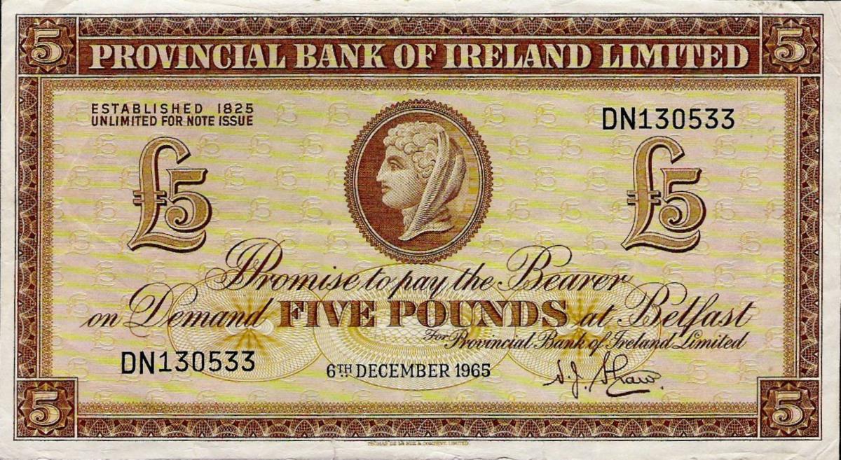 Front of Northern Ireland p244a: 5 Pounds from 1965