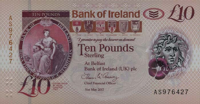 Front of Northern Ireland p91a: 10 Pounds from 2017