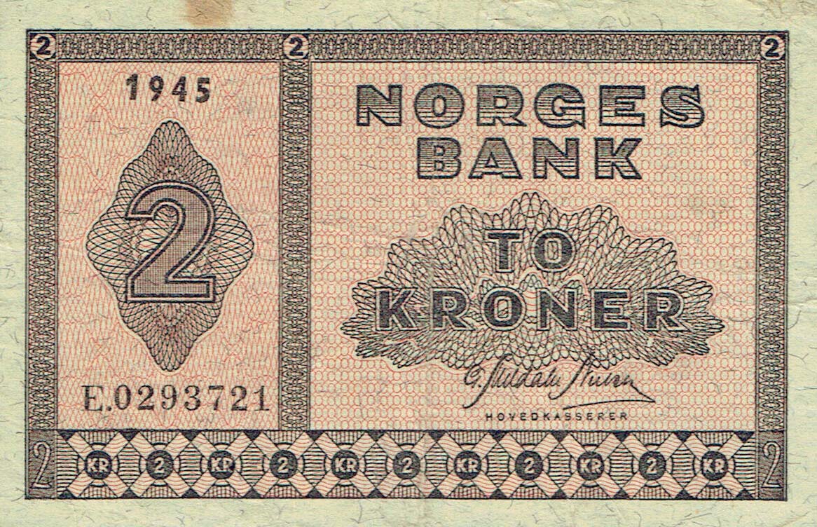 Front of Norway p16a3: 2 Kroner from 1945