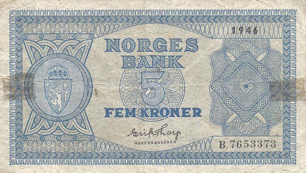 Front of Norway p25b: 5 Kroner from 1946