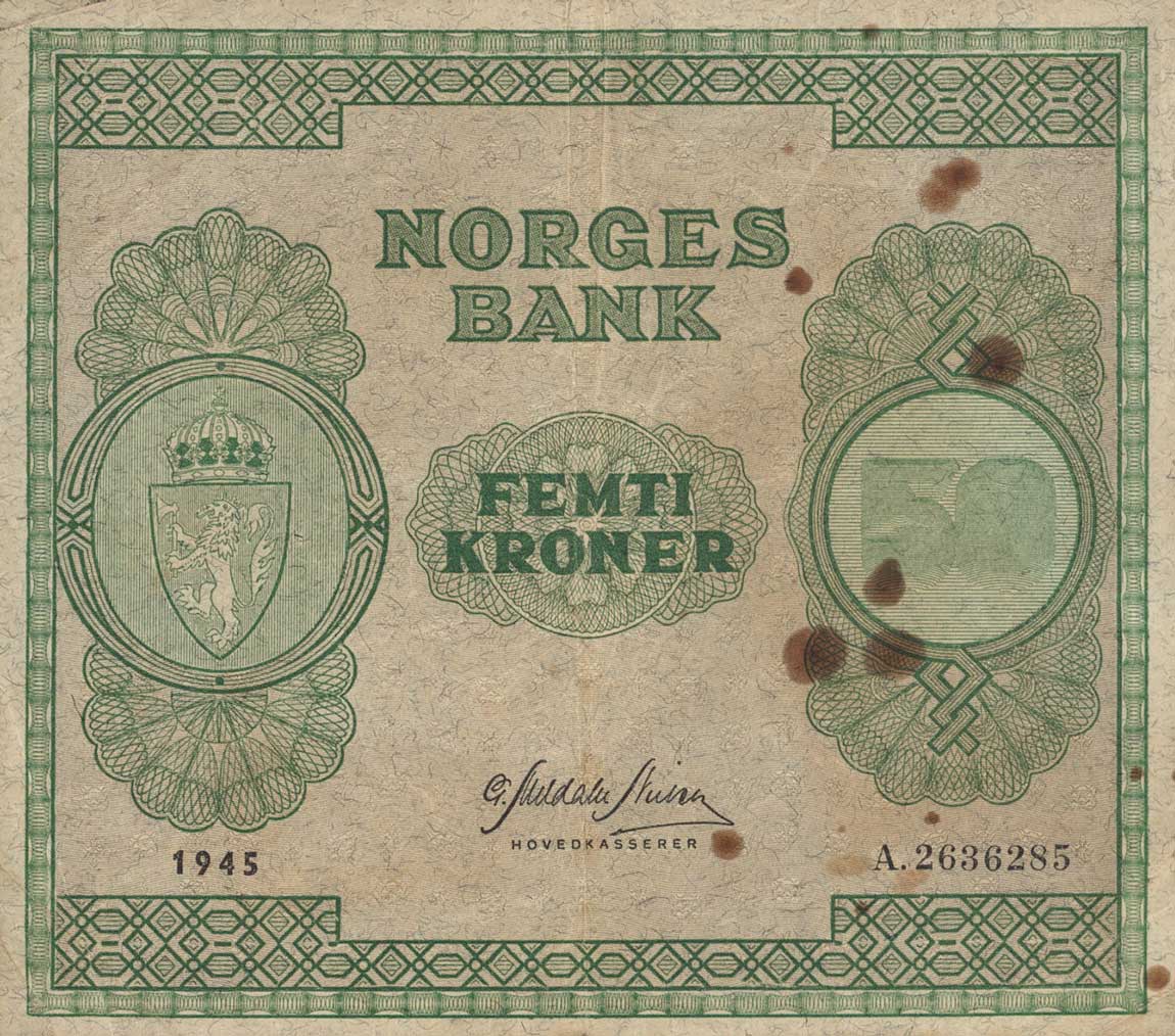 Front of Norway p27a: 50 Kroner from 1945