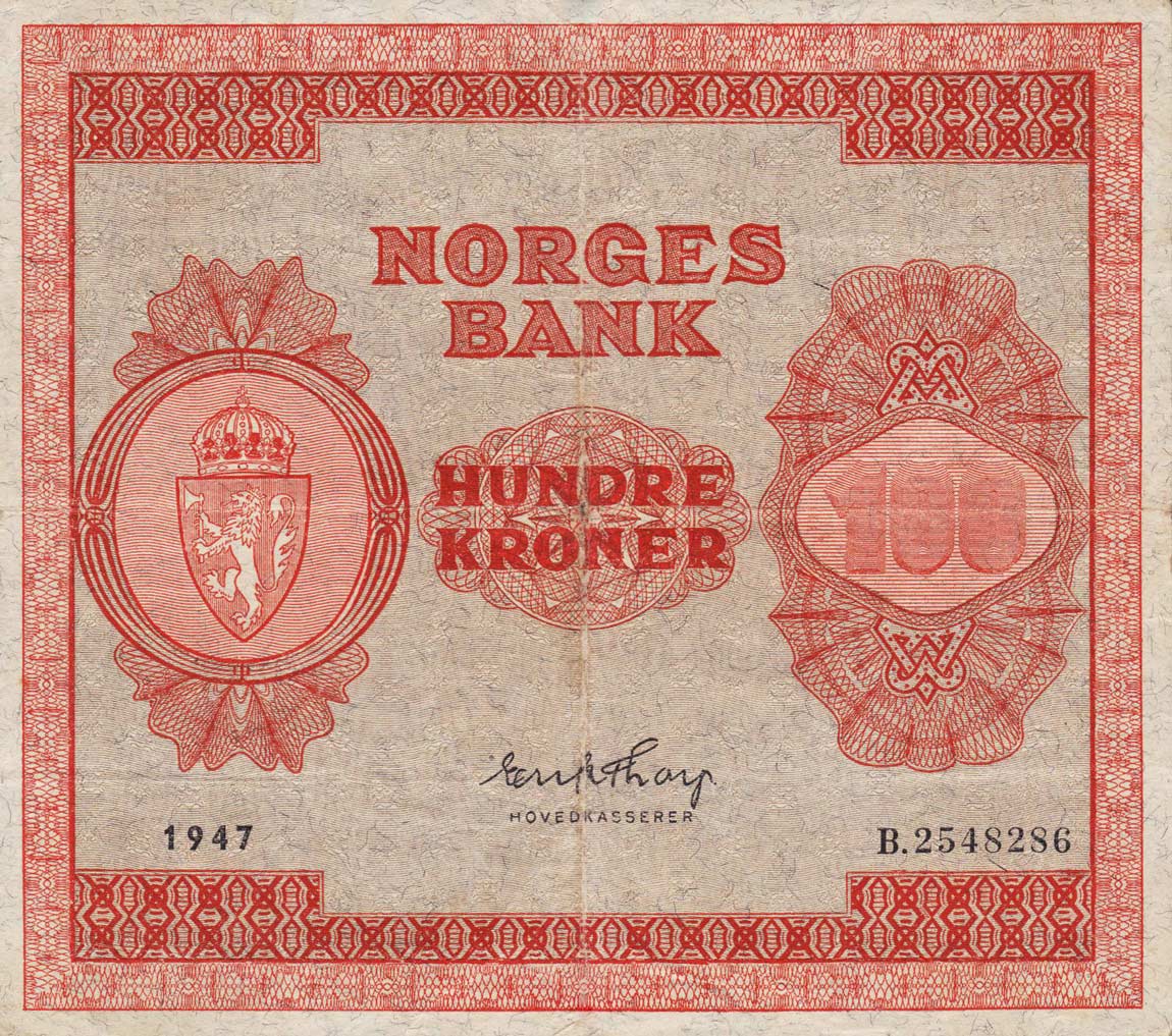 Front of Norway p28b: 100 Kroner from 1947