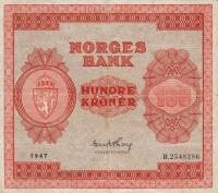 p28b from Norway: 100 Kroner from 1947