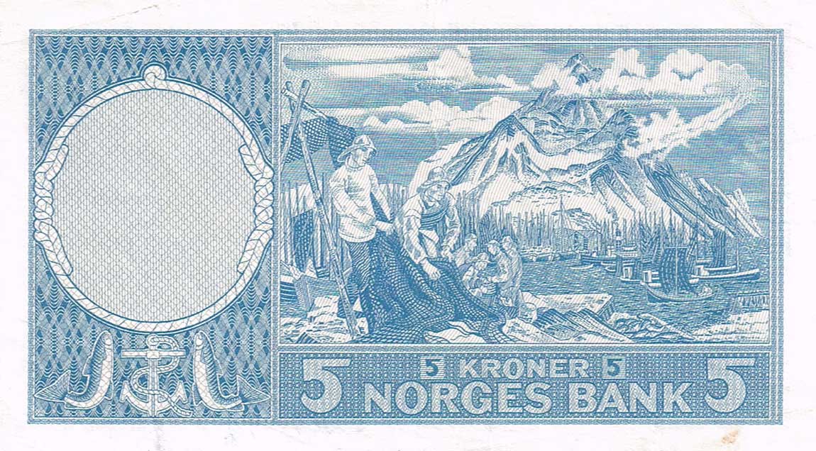 Back of Norway p30e: 5 Kroner from 1959