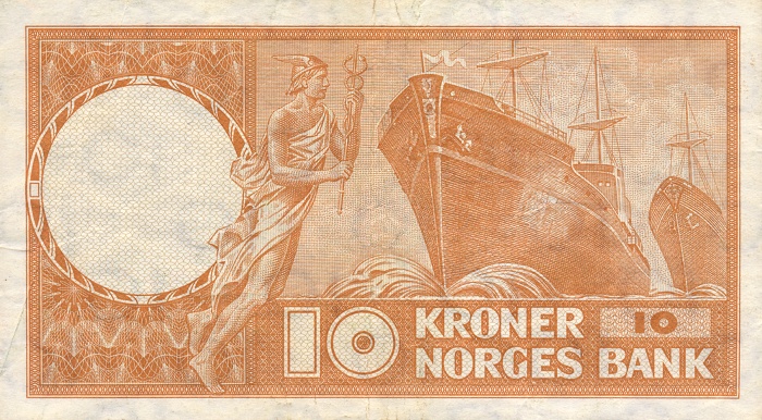 Back of Norway p31e: 10 Kroner from 1970