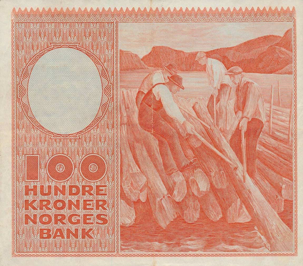 Back of Norway p33c: 100 Kroner from 1959