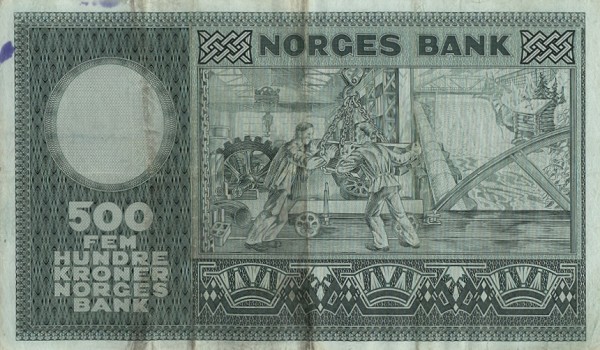 Back of Norway p34f: 500 Kroner from 1971