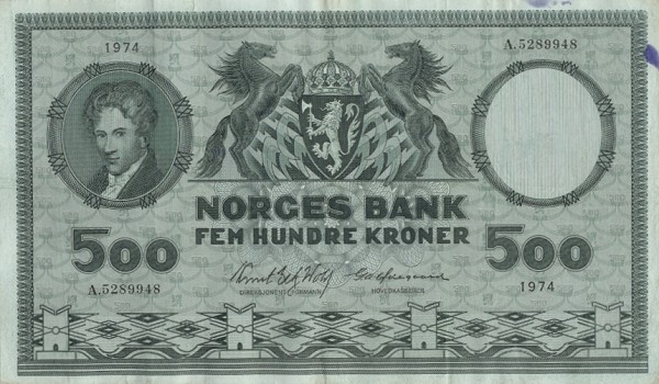 Front of Norway p34f: 500 Kroner from 1971