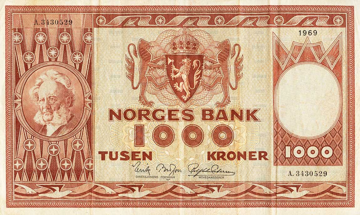 Front of Norway p35d: 1000 Kroner from 1965