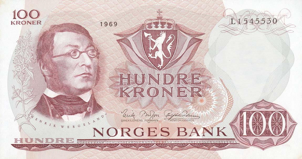 Front of Norway p38b: 100 Krone from 1965