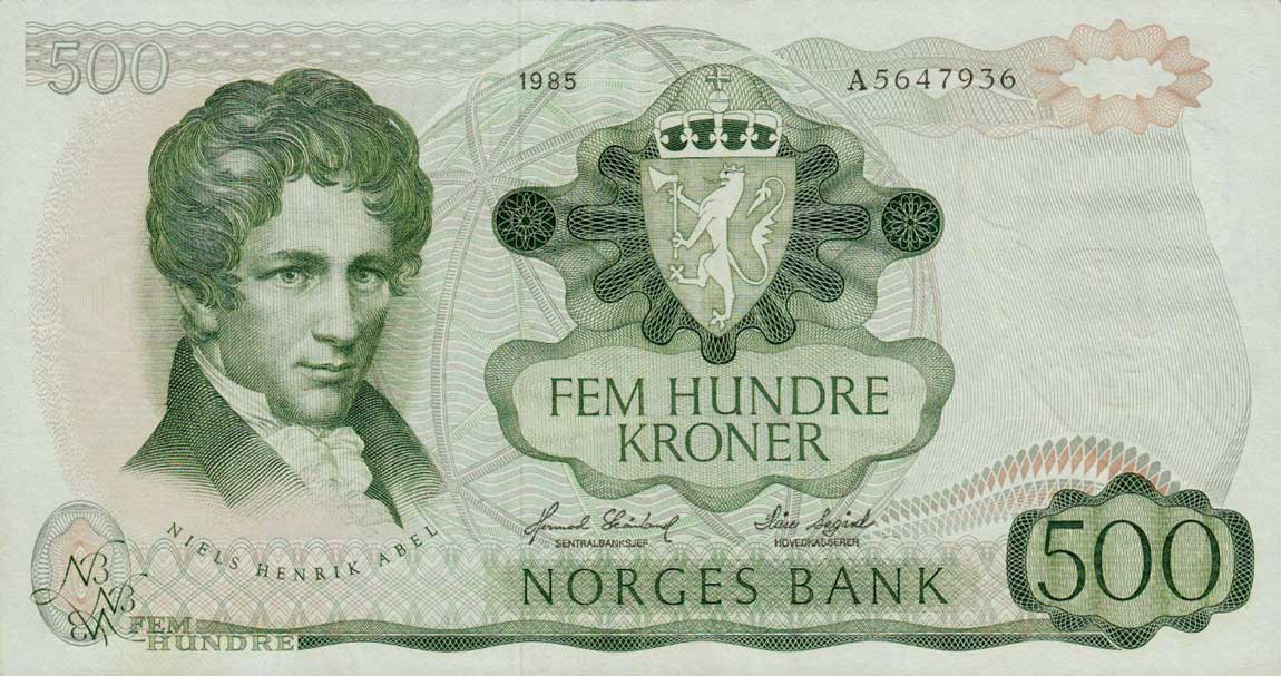 Front of Norway p39b: 500 Krone from 1985
